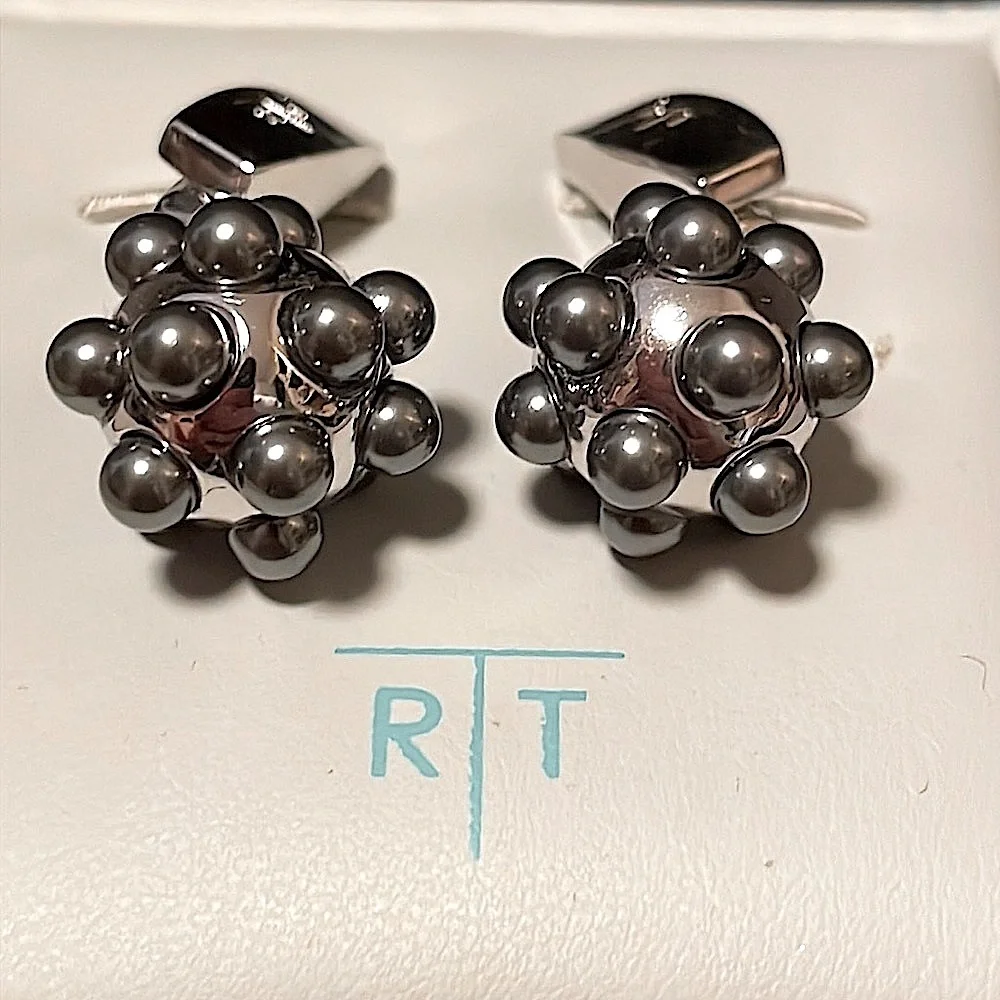 R|T by Robert Tateossian Cufflinks; Blue / Silver Pearl Cufflinks.  New in Box